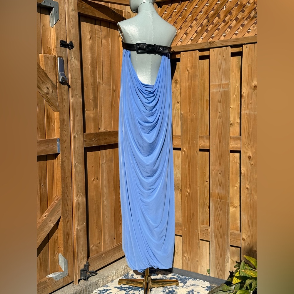 🆕 RAT & BOA 🧿 NWOT Antonie Blue Draped Maxi Dress with Leather Belt, Sz S / M - Picture 7 of 16